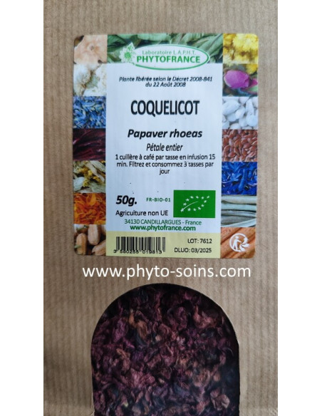 Sachet de pétales entier de Coquelicot BIO pour tisane 50g