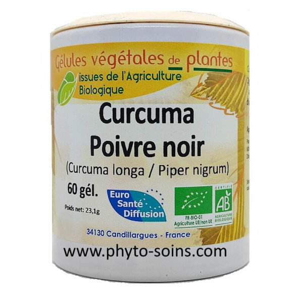 Boite de 60 gélules de Curcuma - Poivre noir (Curcuma longa - Piper nigrum) 310mg BIO