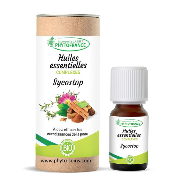 Complexe d'huiles essentielles BIO sycostop contre les verrues phytofrance par phyto-soins