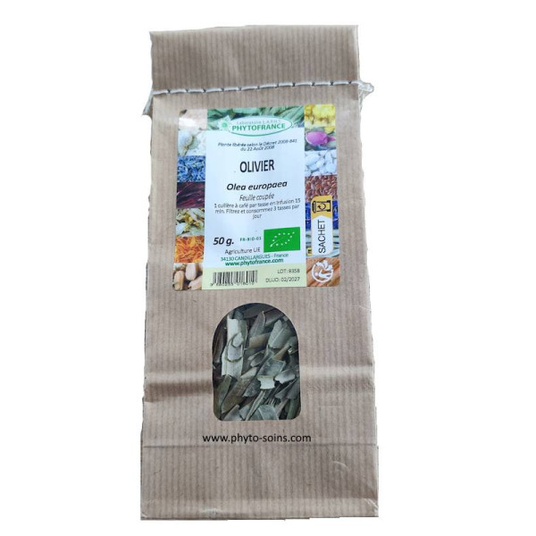 Sachet de 50g de feuille coupée d'olivier BIO pour tisane