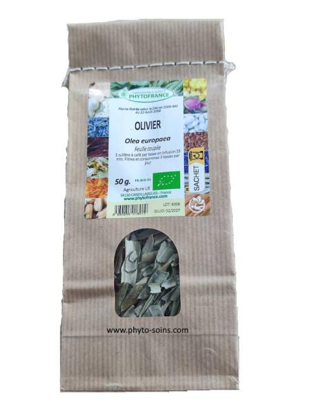 Sachet de 50g de feuille coupée d'olivier BIO pour tisane