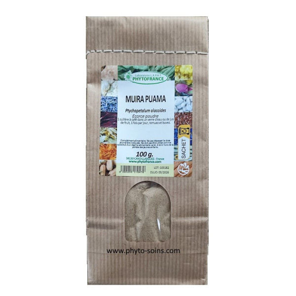 Sachet de Muira Puama- bois bandé- en poudre 100g phytofrance par phyto-soins