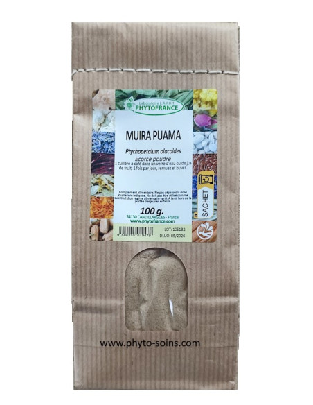 Sachet de Muira Puama- bois bandé- en poudre 100g phytofrance par phyto-soins