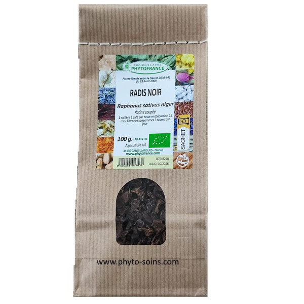 Sachet de Radis noir (racine coupée) BIO pour décoctions 100g phytofrance par phyto-soins