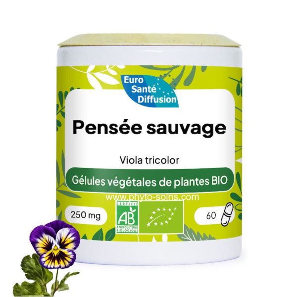 Boite de 60 gélules de Pensée sauvage (Viola tricolor) BIO 250mg phytofrance par phyto-soins