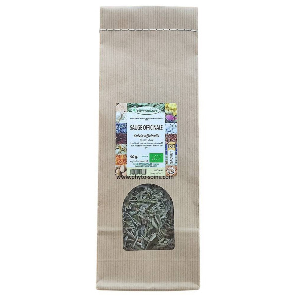 Sachet de Sauge officinale BIO (feuille 1er choix) 50g pour tisane phytofrance par phyto-soins