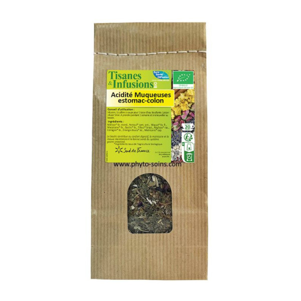 Herboristerie: Tisane BIO muqueuses estomac/colon acidité 45g phytofrance par phyto-soins