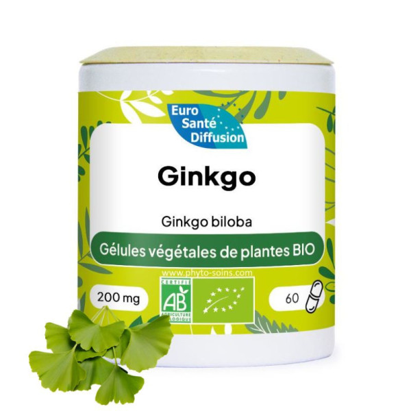 Boite de 60 ou 250 gélules de Ginkgo biloba BIO 200mg phytofrance par phyto-soins