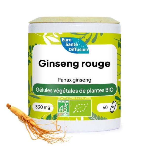 Boite de 60 ou 250 gélules de Ginseng rouge BIO (Panax ginseng) 330mg phytofrance par phyto-soins