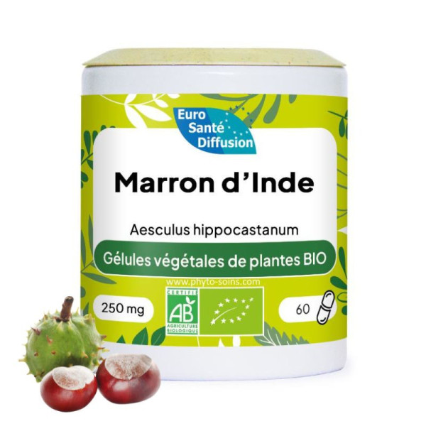 Boite de 60 ou 250 gélules de Marron d'Inde BIO 250mg phytofrance par phyto-soins
