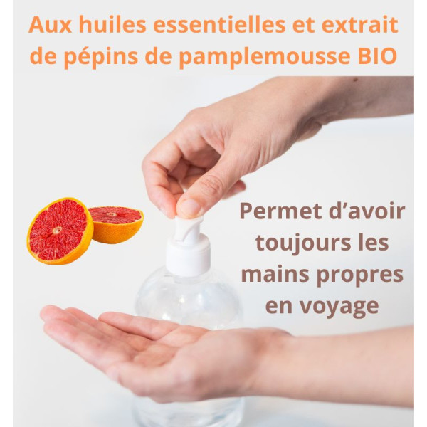Gel nettoyant BIO 100% naturel pour les mains aux huiles essentielles et extrait de pépins de pamplemousse BIO