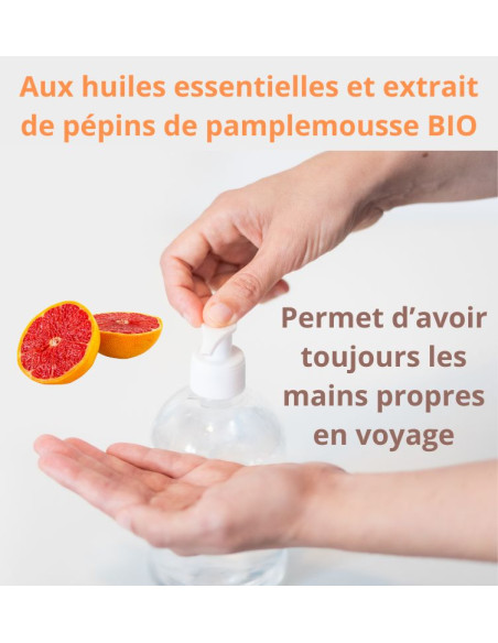 Gel nettoyant BIO 100% naturel pour les mains aux huiles essentielles et extrait de pépins de pamplemousse BIO