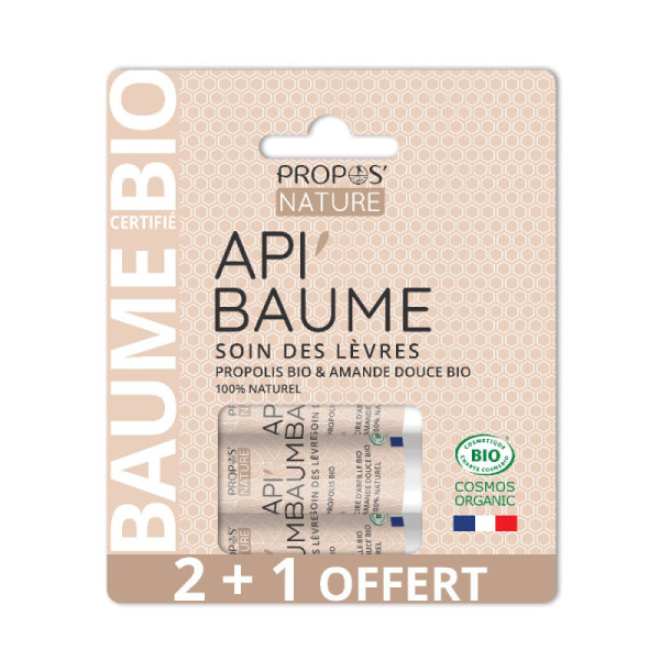 Lot de 3 Baume à lèvres Api'baume certifié BIO 2+1