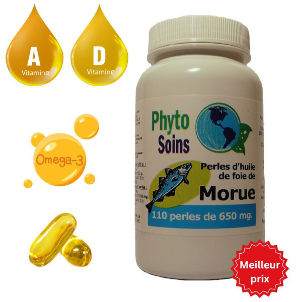 110 Capsules d'huile de foie de morue (source de vitamine A et D et d'oméga 3) - Phyto-soins