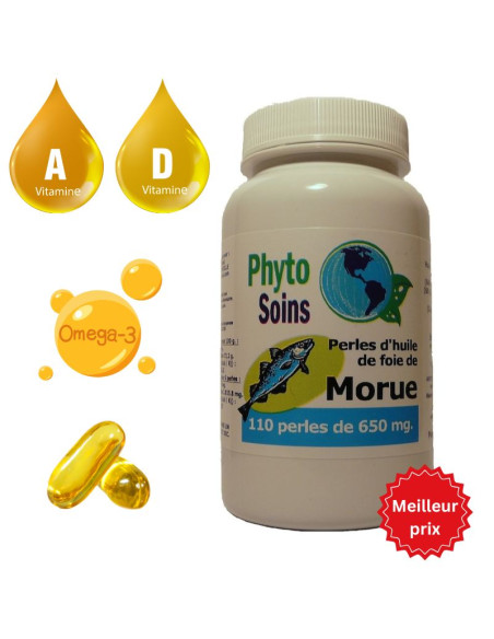 110 Capsules d'huile de foie de morue (source de vitamine A et D et d'oméga 3) - Phyto-soins