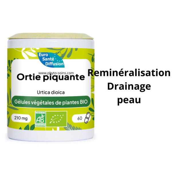 Boite de 60 ou 250 gélules de feuilles d'Ortie piquante BIO 210mg - Phytofrance