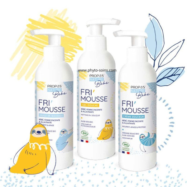 Trousse de 3 soins fri'mousse pour bébé: gel douche, crème de soin et huile de massage - sans fond sans trousse