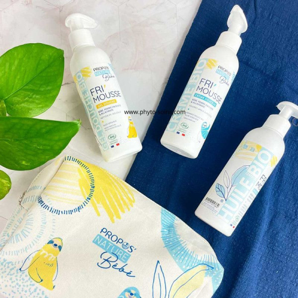 Trousse de 3 soins fri'mousse pour bébé: gel douche, crème de soin et huile de massage présentation