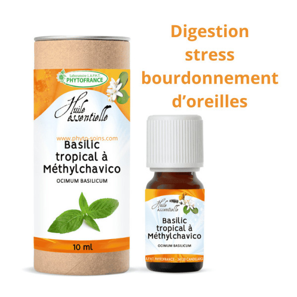 Huile essentielle de Basilic tropical BIO, pure et naturelle phytofrance par phyto-soins.com