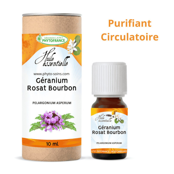Huile essentielle de Géranium Rosat Bourbon BIO pure et naturelle - Phytofrance par phyto-soins.com