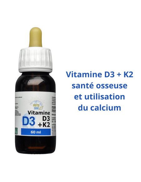 Flacon de Vitamine D3 + K2: santé des os et dent - Phyto-soins