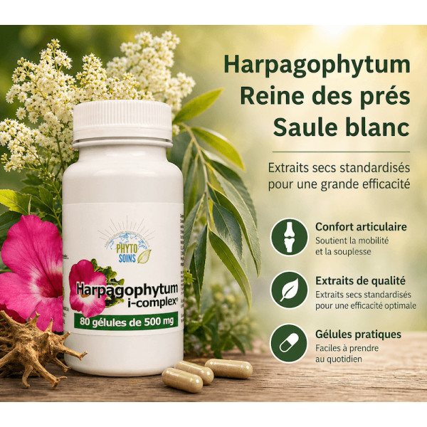 Harpagophytum, Reine des prés et Saule blanc, gélules d'extraits secs Phyto-soins
