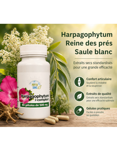 Harpagophytum, Reine des prés et Saule blanc, gélules d'extraits secs Phyto-soins