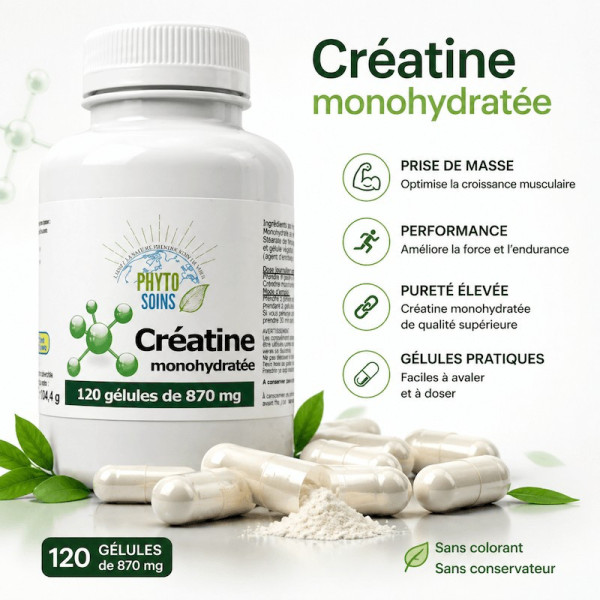 Gélules de Créatine monohydratée- Performance physique - Phyto-soins