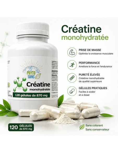 Gélules de Créatine monohydratée- Performance physique - Phyto-soins