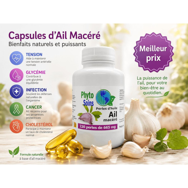 Capsules d'ail macéré 500mg - Santé cardiovasculaire - 110 ou 220 capsules