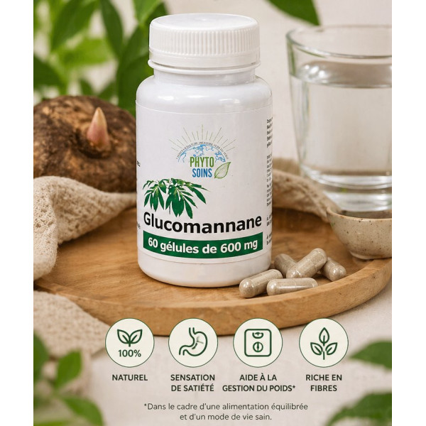 Gélules Glucomannane (racine de Konjac) - Poids et cholestérol - 60 gélules
