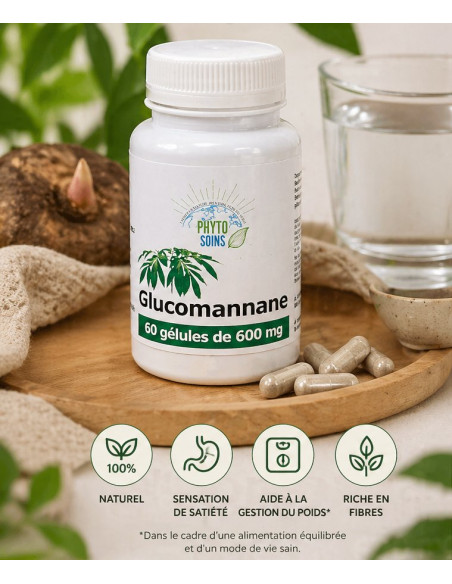 Gélules Glucomannane (racine de Konjac) - Poids et cholestérol - 60 gélules