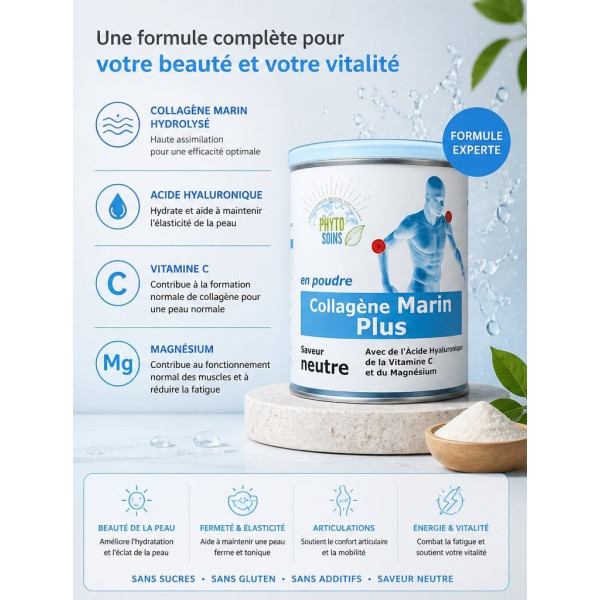 Collagène Marin Plus acide Hyaluronique - souplesse et élasticité de la peau- Phyto-soins