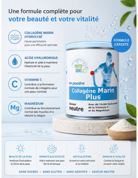 Collagène Marin Plus acide Hyaluronique - souplesse et élasticité de la peau- Phyto-soins
