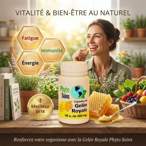 Gelée royale 200mg - immunité & fatigue - 50 Gélules de 200mg | Phytos-soins
