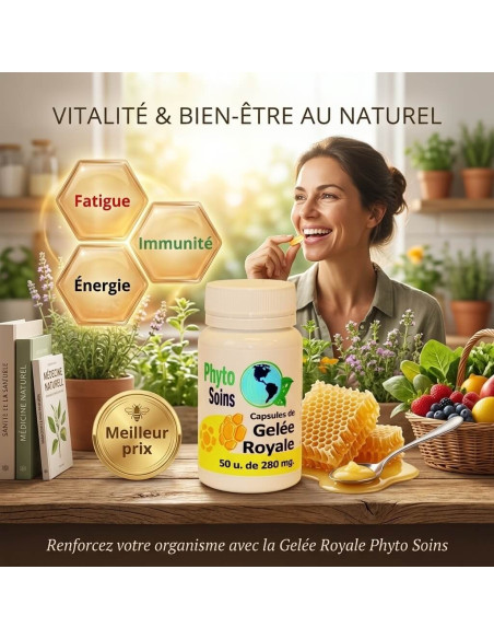 Gelée royale 200mg - immunité & fatigue - 50 Gélules de 200mg | Phytos-soins