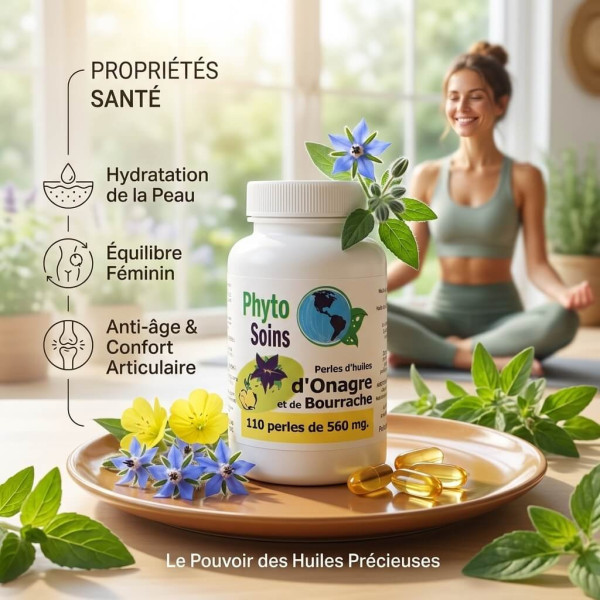 Huiles d'onagre et de bourrache - oméga 6 - équilibre hormonal, Souplesse peau, articulation - Phyto-soins