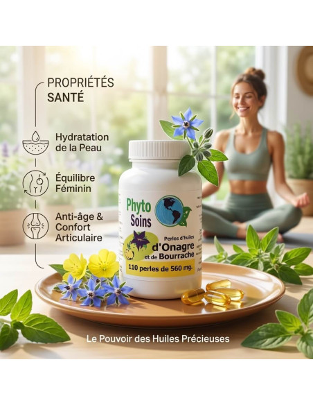 Huiles d'onagre et de bourrache - oméga 6 - équilibre hormonal, Souplesse peau, articulation - Phyto-soins