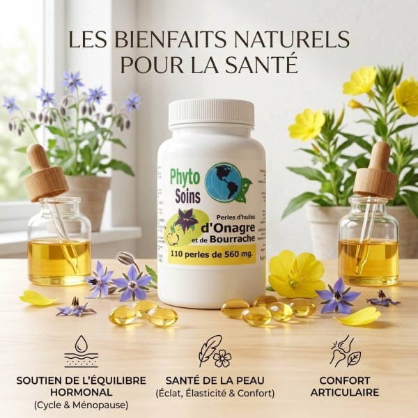 Huiles d'onagre et de bourrache - oméga 6 - 110 capsules 410mg - Phyto-soins