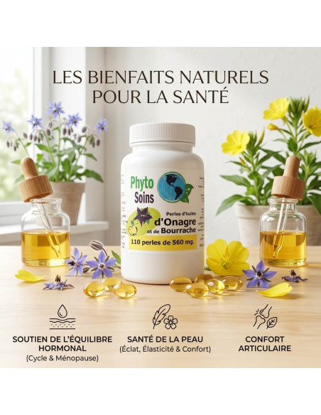 Huiles d'onagre et de bourrache - oméga 6 - 110 capsules 410mg - Phyto-soins
