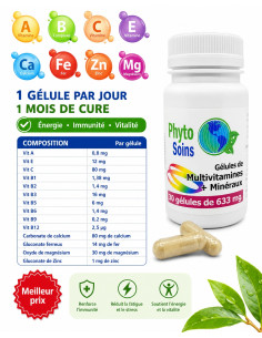10 vitamines et 4 minéraux - 1 gélule par jour - 30 Gélules 655mg