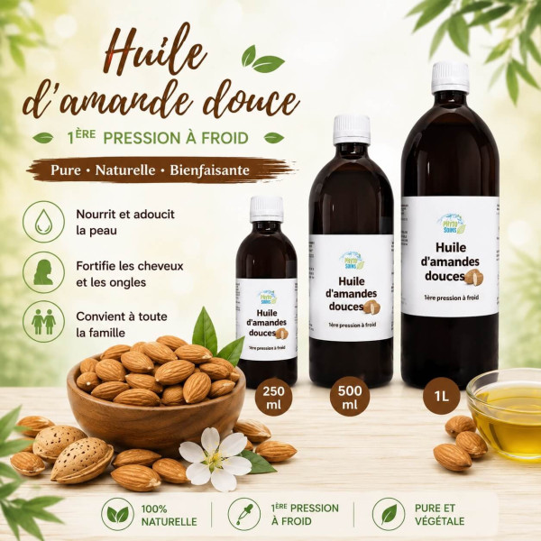 Huile d'amande douce 1ère pression à froid - grand conditionnement - Phyto-soins