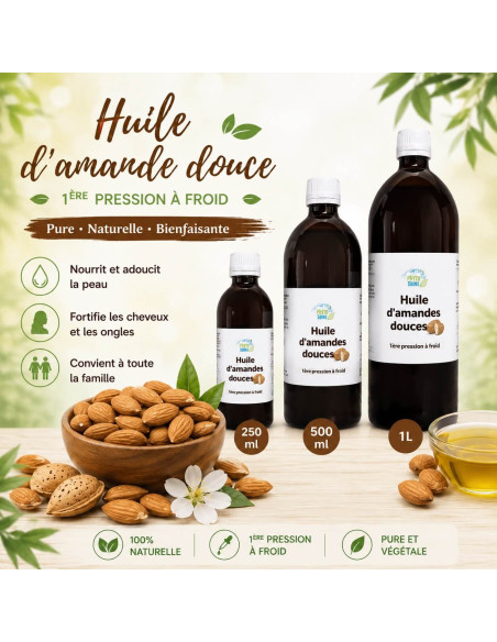 Huile d'amande douce 1ère pression à froid - grand conditionnement - Phyto-soins