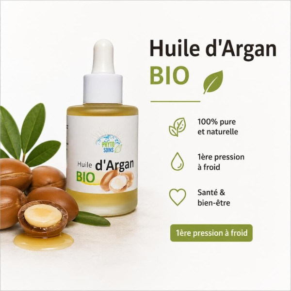 Huile d'Argan BIO - 100% pure et naturelle - 50ml phyto-soins