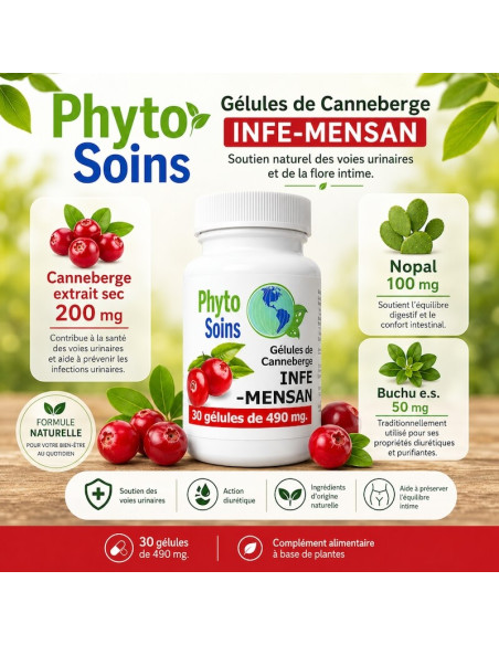 Canneberge/Buchu - Santé Urinaire - Boite de 30 gélules 490mg - phyto-soins
