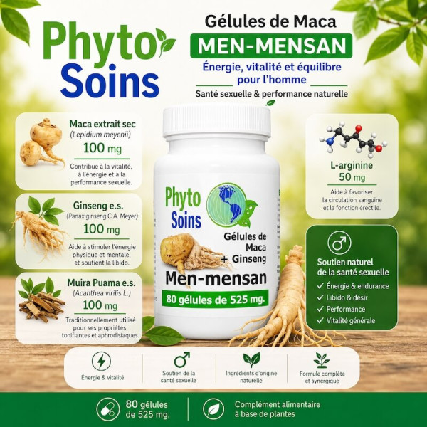 Maca et Ginseng - Santé Sexuelle - 80 Gélules 525mg - phyto-soins