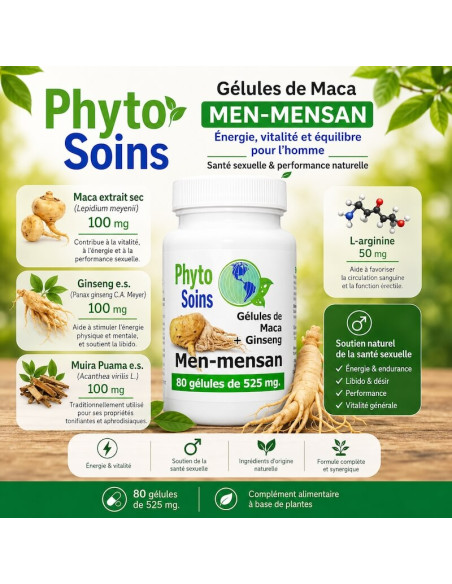 Maca et Ginseng - Santé Sexuelle - 80 Gélules 525mg - phyto-soins