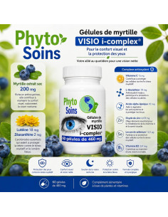 Myrtilles et Lutéine - complément alimentaire pour les yeux - 60 Gélules de 446mg - Phyto-soins
