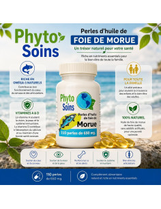 Huile de Foie de Morue en Capsules – Oméga-3 et Vitamines A & D – 110 capsules - Phyto-soins