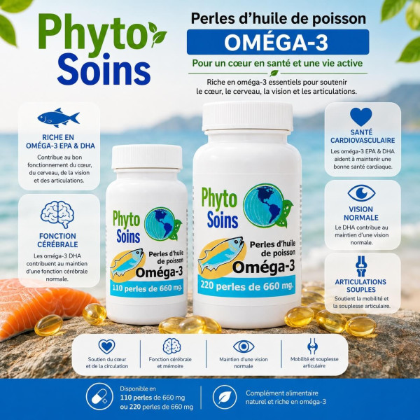 Oméga 3 - Capsules d'huile de saumon riche - 110 ou 220 capsules à 500mg - Phyto-soins